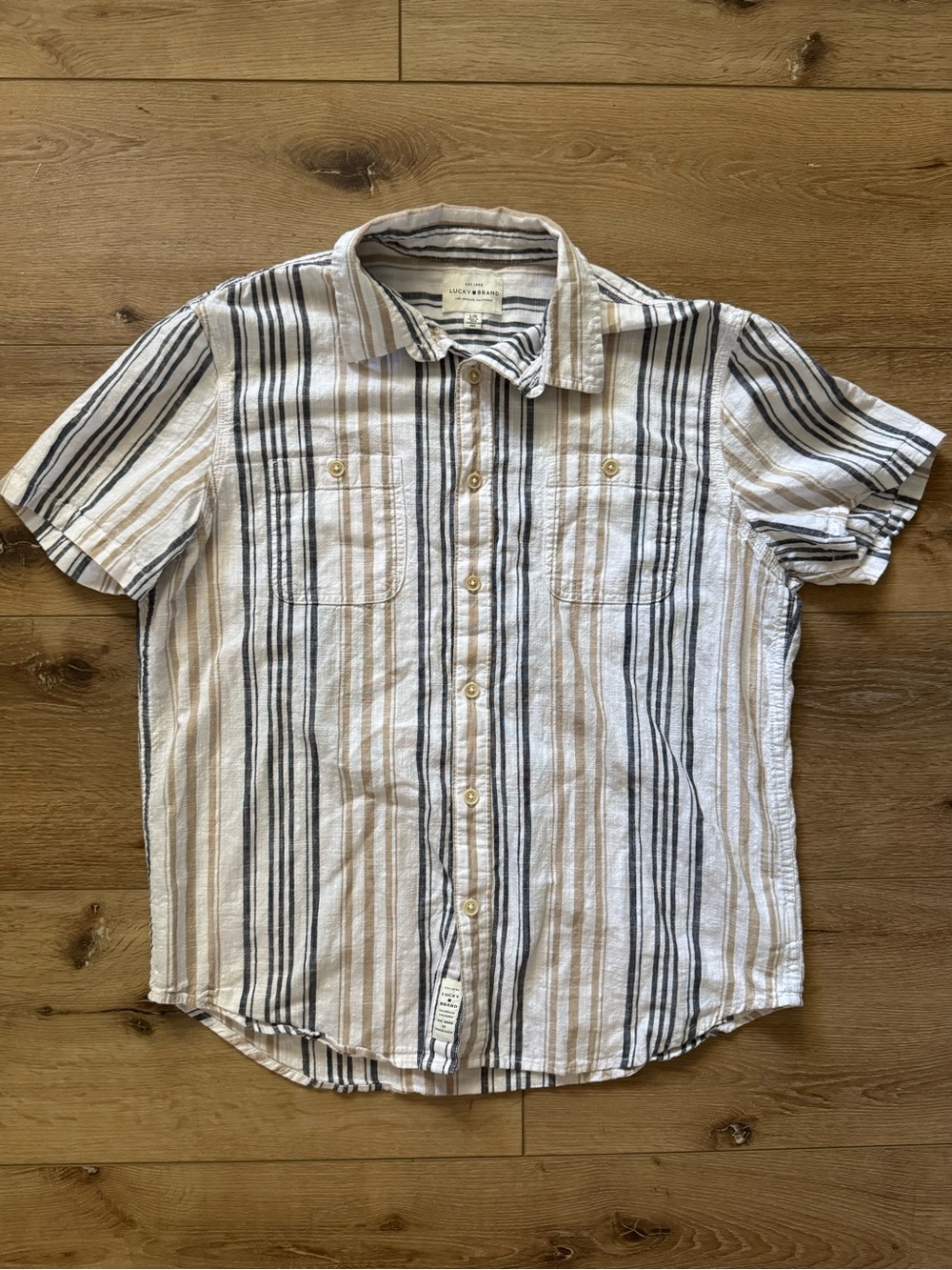 Men’s Lucky Brand Casual Short-Sleeve Striped Button-Up Shirt Size Large